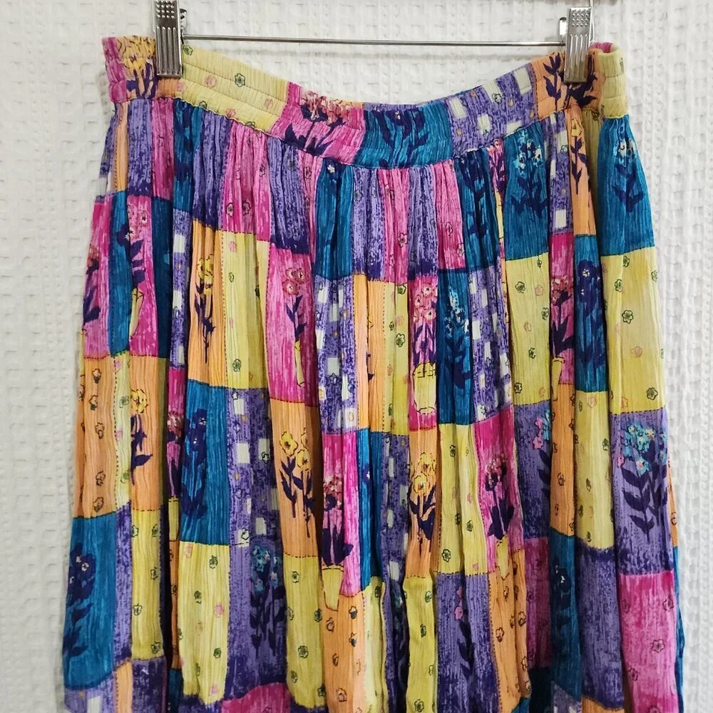 Vintage Patchwork Boho Bright Colorful Flowy Skirt Women's Size Small - Picture 4 of 12